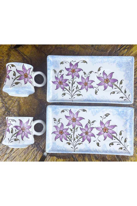 Cini Evi Purple Flower Bouquet Iznik Style Coffee Serving Set – Special Gift - MALLTURK