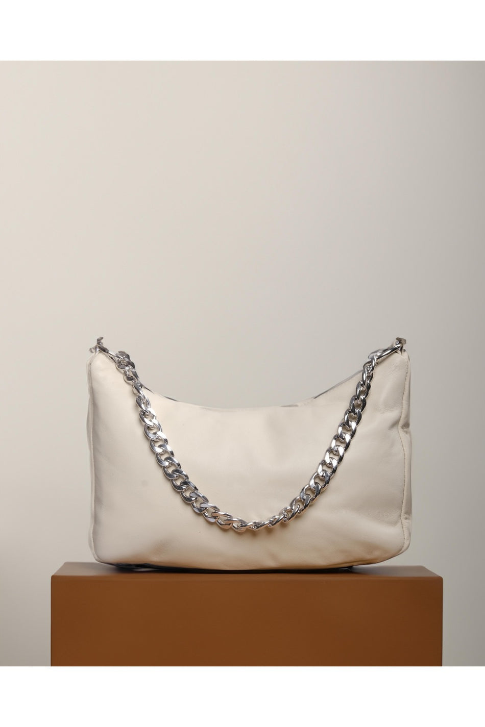 Fubileather Genuine Leather Women's Cream Baguette Bag