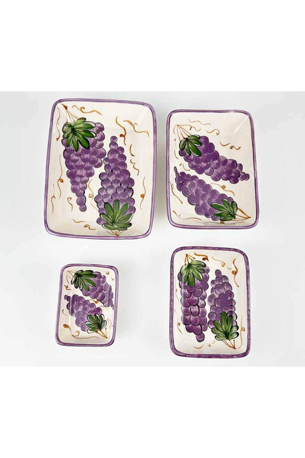 Cini Evi Harvest Grape Cluster Patterned 4-Piece Ceramic Appetizer Bowl Set - MALLTURK
