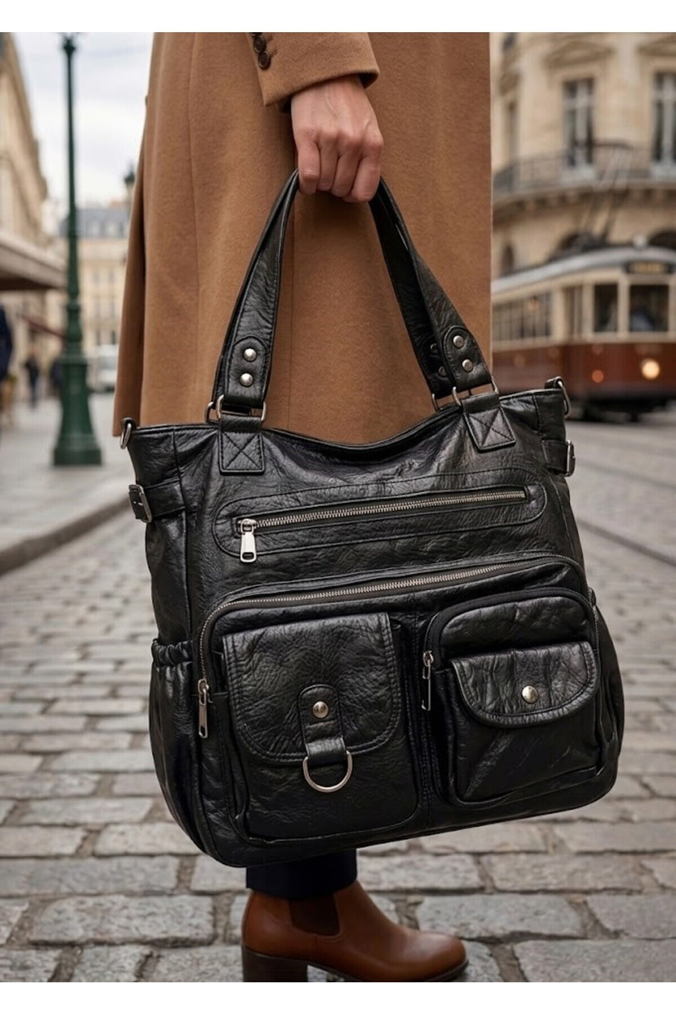 Just Polo Women's Multi-Compartment Soft Washed Leather Crossbody Shoulder Bag - MALLTURK