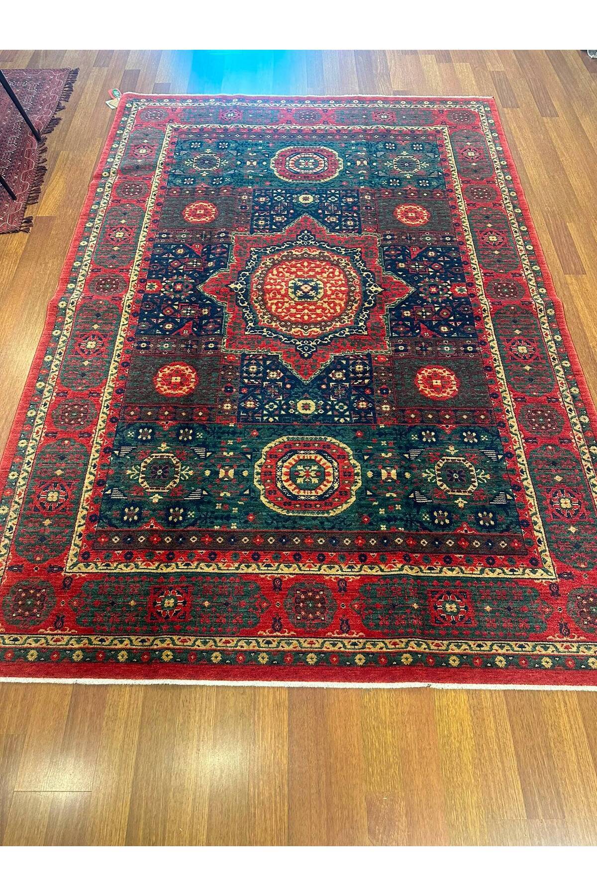 Vog Rug Memluk Pattern Hand-Woven Rug Red Navy Green Pattern Traditional Vintage Living Room Rug