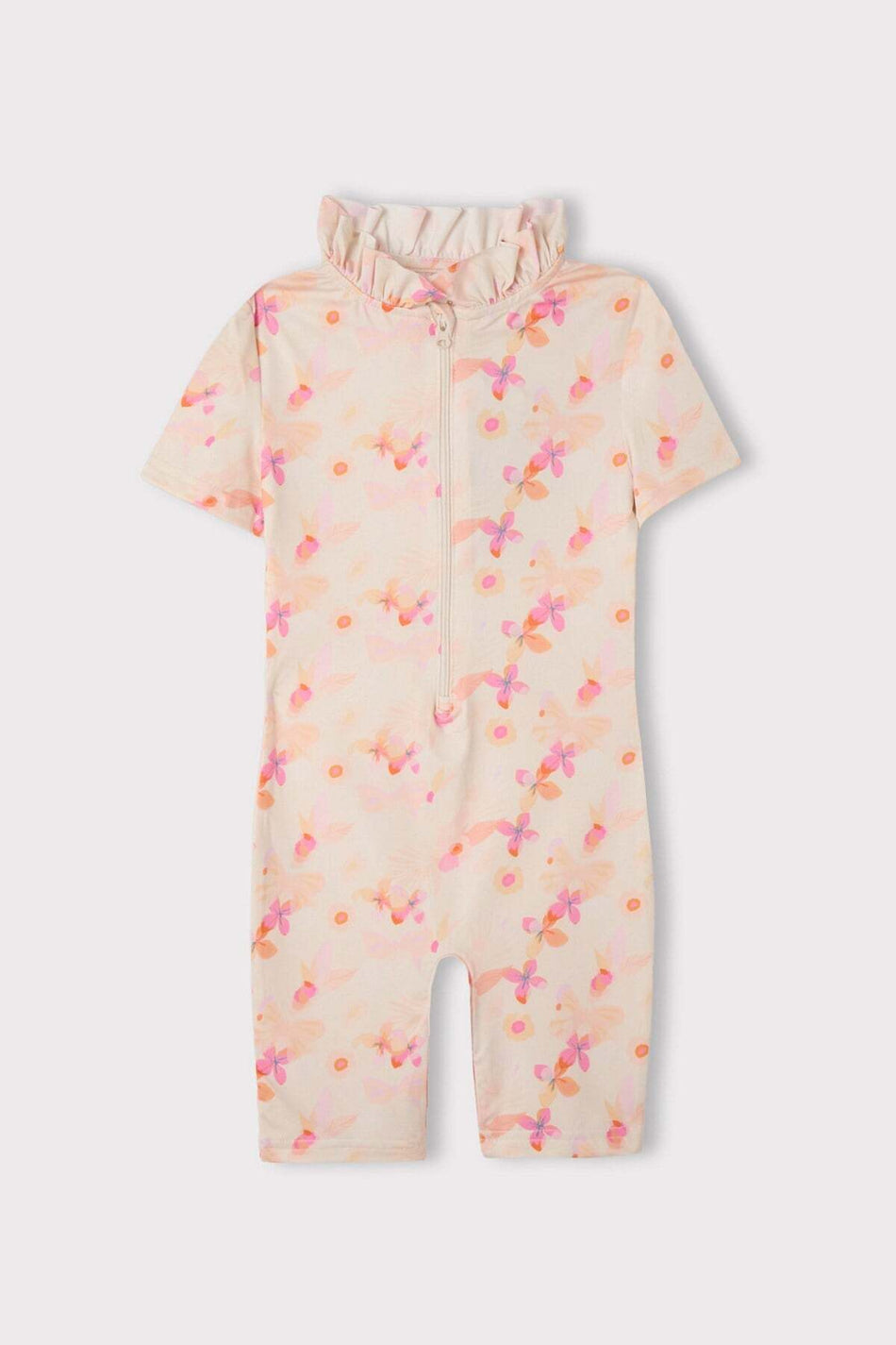 Hasema Beige Patterned 2-Piece Girls' Jumpsuit Swimsuit 7006