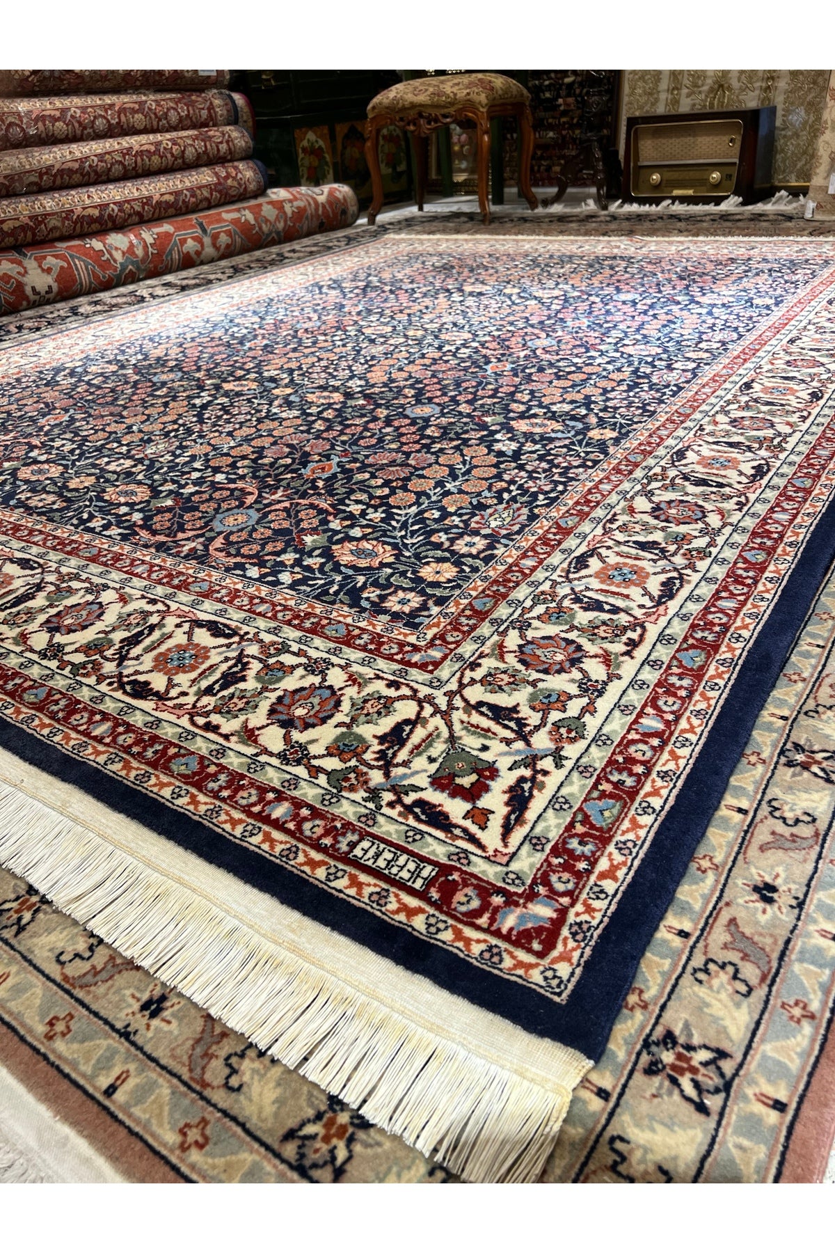 RD RAMAZAN DAG Hand Rug Art Hand-Woven Sumerbank Hereke Rug Seven Mountains Flower Cotton Base Wool Weave Olup Natural Dye 270x200 - MALLTURK