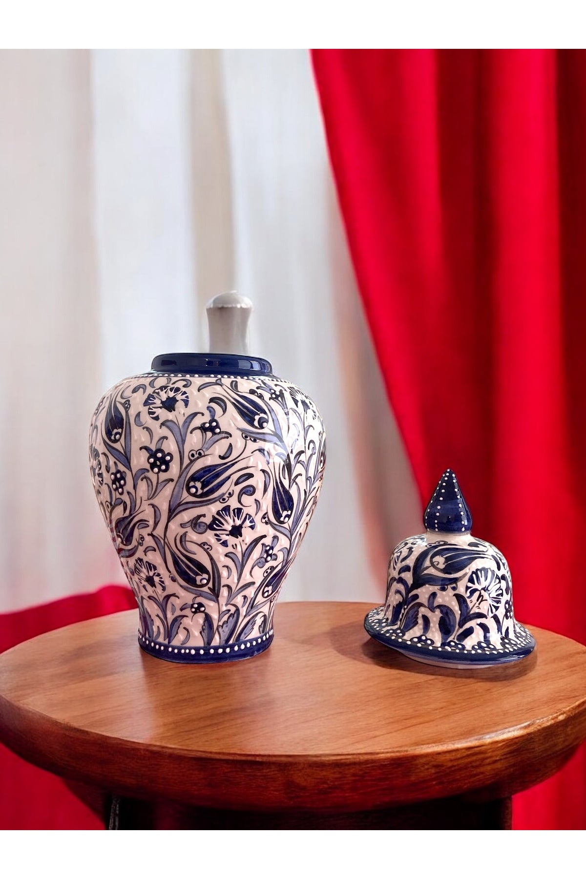 STORESZA Handmade Kutahya Ceramic Tile Shah Jar Vase - 42cm Dark blue - MALLTURK