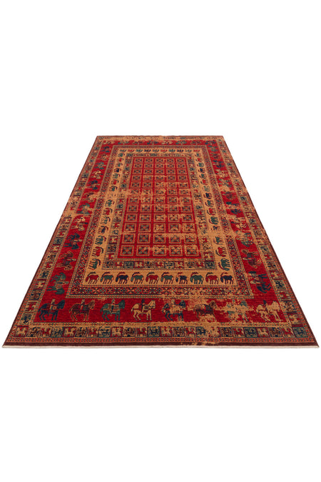 Cool Rug Mardin Red New Zealand Wool Ethnic Distressed Traditional Pattern Vintage Classic Misafir Living Room Rug