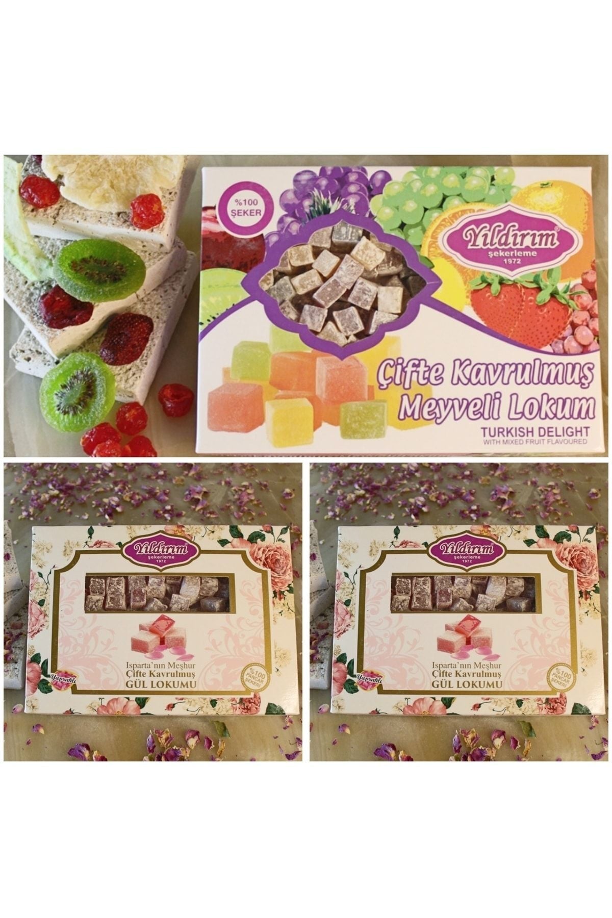 Yildirim Sekerleme Rose Fruit Flavored Mini Turkish Delight set - MALLTURK