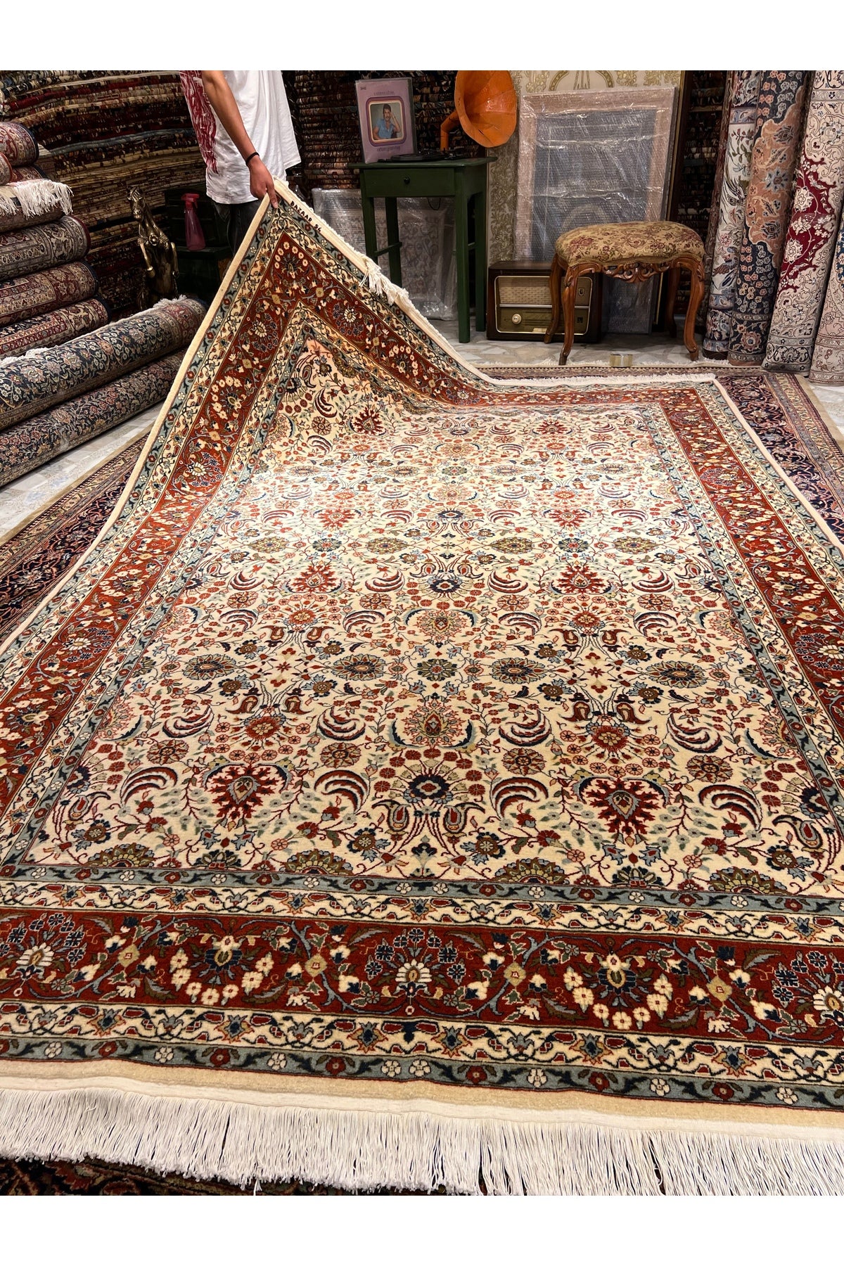 RD RAMAZAN DAG Hand Rug Art Hand-Woven Hereke Rug Seven Mountains Flower Design Size 300x200 - MALLTURK