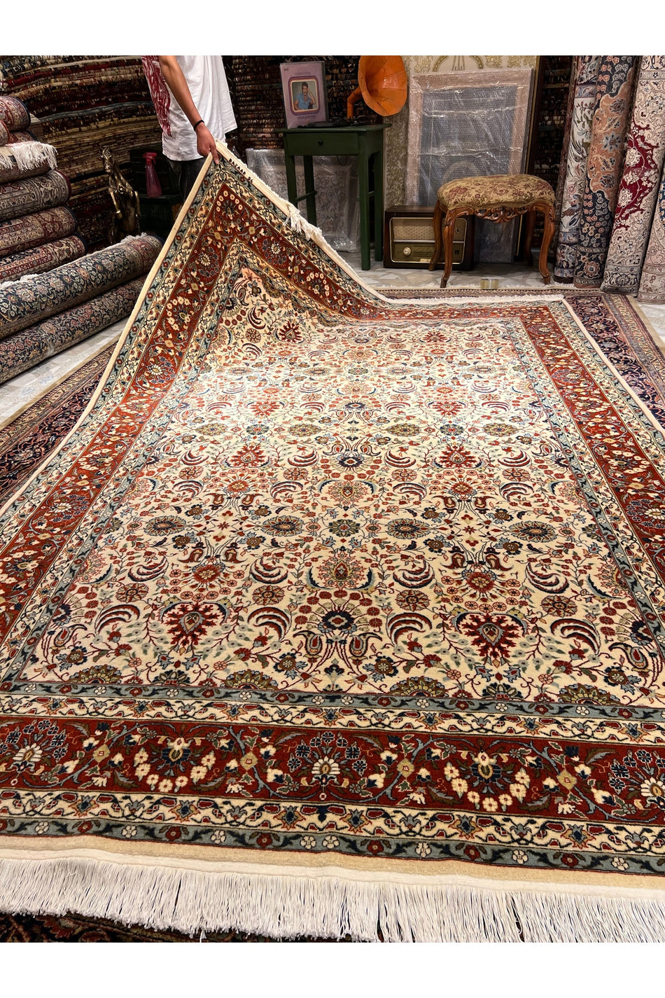 RD RAMAZAN DAG Hand Rug Art Hand-Woven Hereke Rug Seven Mountains Flower Design Size 300x200