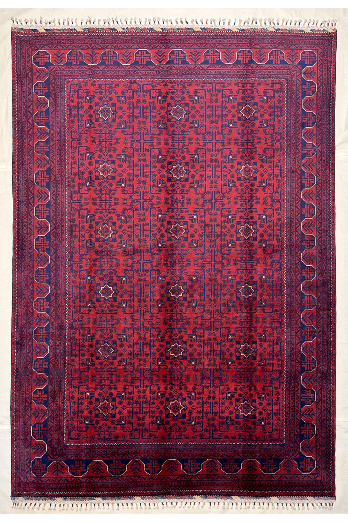 Afghan Rug Hand-Woven 6 Meter 100% Wool Natural Dye Handicraft ile Harika Yildiz Pattern