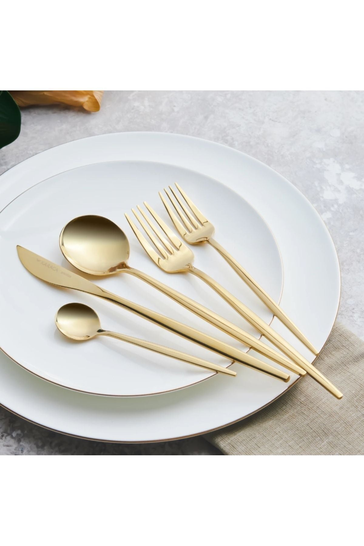 Karaca orion shiny champion parlak gold 30 Piece 6 Place Setting Flatware Boxed - MALLTURK