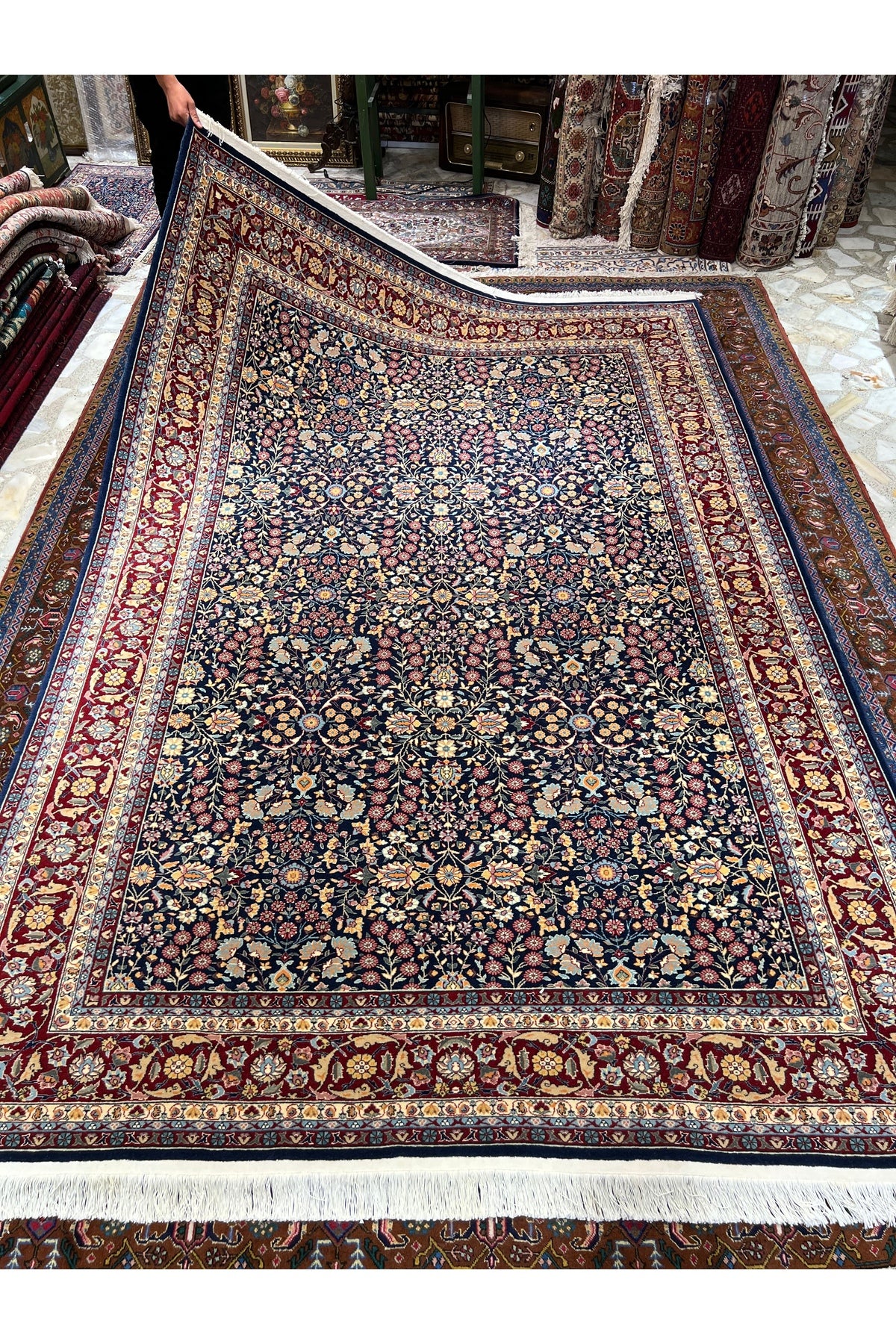 RD RAMAZAN DAG Hand Rug Art Hand-Woven Sumerbank Hereke Rug Signed Seven Mountains Flower Design Size 300x200. - MALLTURK