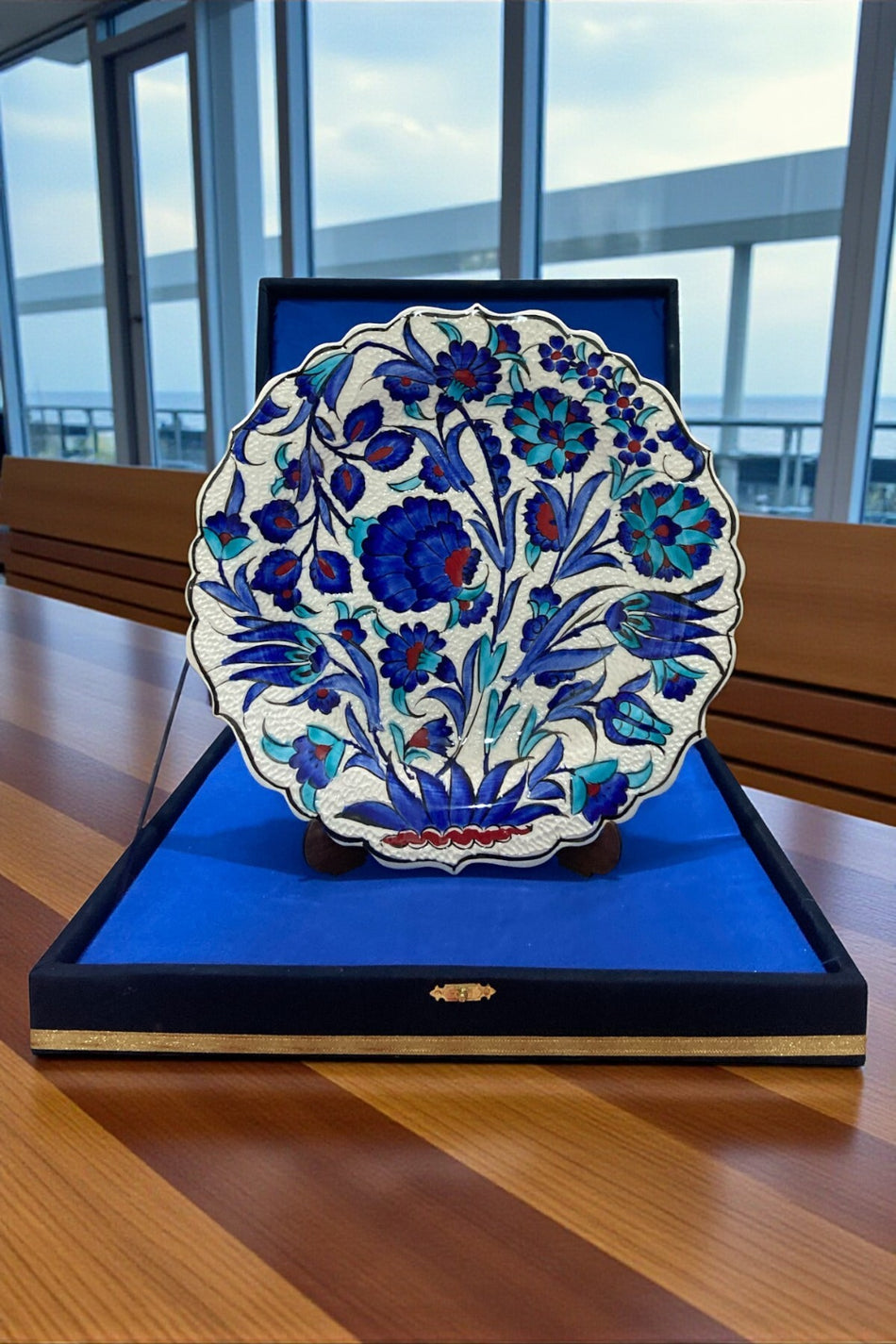 YOOS Velvet Gift Box 30 cm Special Sable Craftsmanship Kutahya Tile Turquoise - Navy Tile Plate - MALLTURK