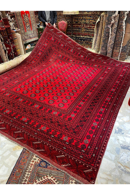RD RAMAZAN DAG Hand Rug Art Hand-Woven Iranian Buhara Rug Cotton Base Wool Weave Olup Natural Dye Size 365x315 - MALLTURK