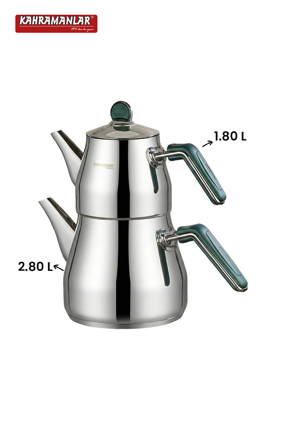 Kahramanlar Prism Teapot Set, Mega Size, 4.6 LT Green - MALLTURK