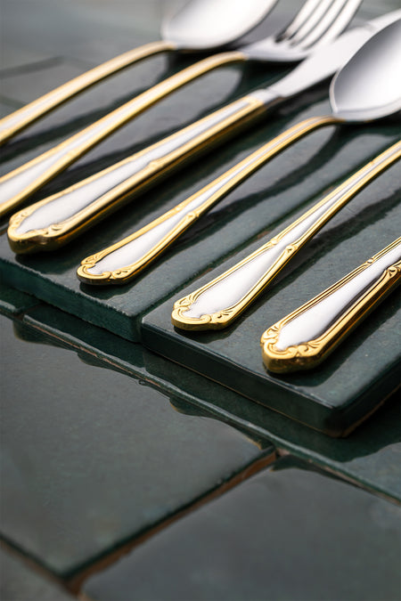 Emsan elegance goksu gold 84 Piece 12 Place Setting luks Boxed Flatware Set - MALLTURK