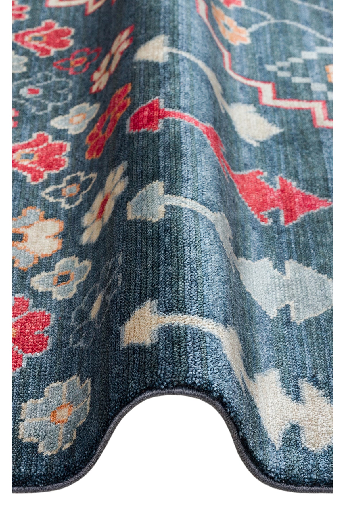 Vog Hali Efsun Handmade Navy Blue Lyocell Special Loom Modern Usak Patterned Fringed Living Room Carpet - MALLTURK