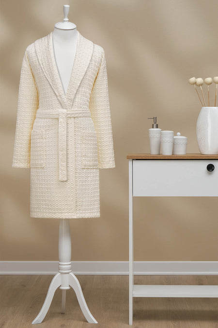 Ozdilek Textured Waffle Shawl Collar Bathrobe - MALLTURK