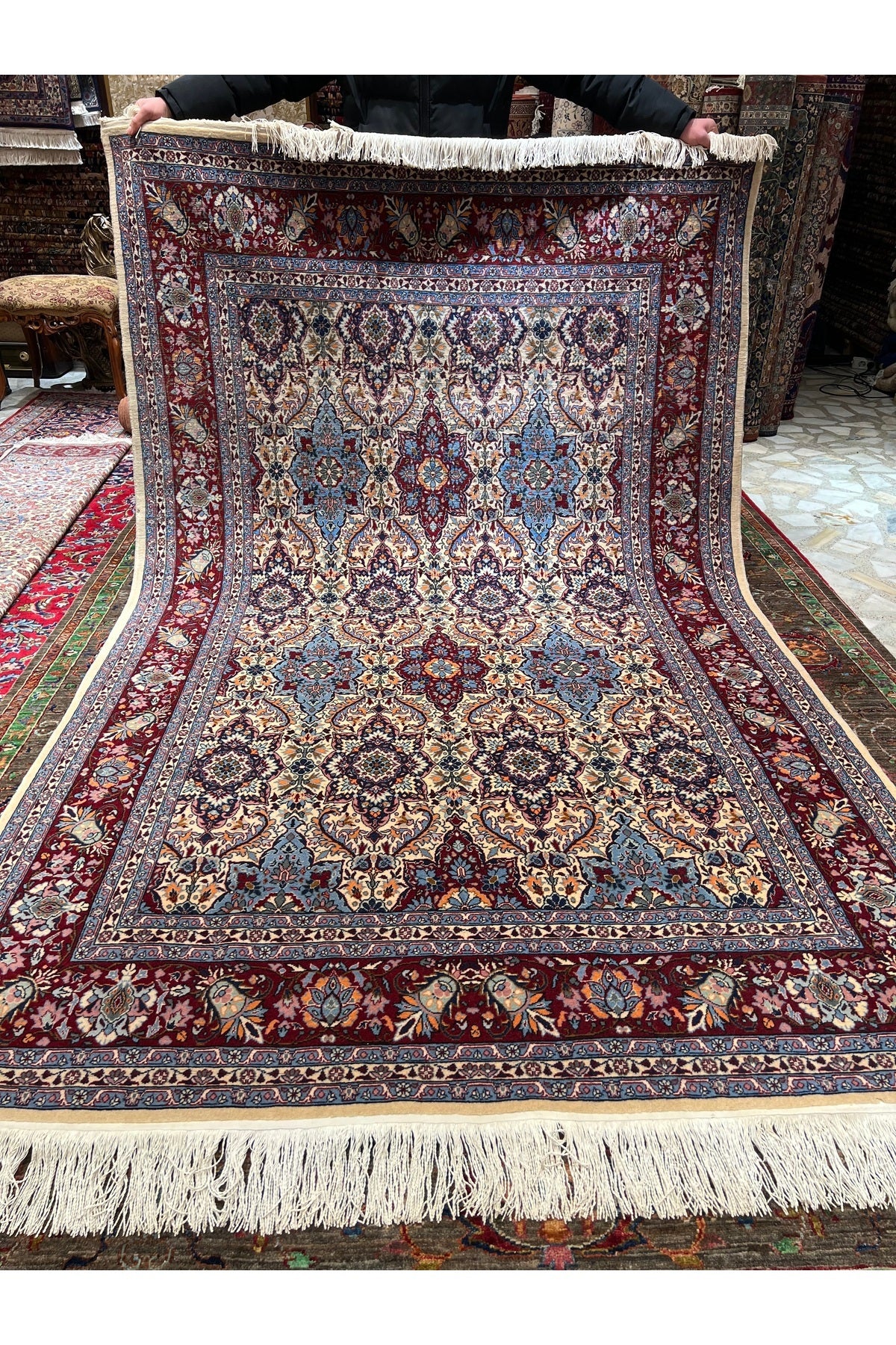RD RAMAZAN DAG Hand Rug Art Hand-Woven Hereke Rug Star Pattern Design Size 265x166 - MALLTURK