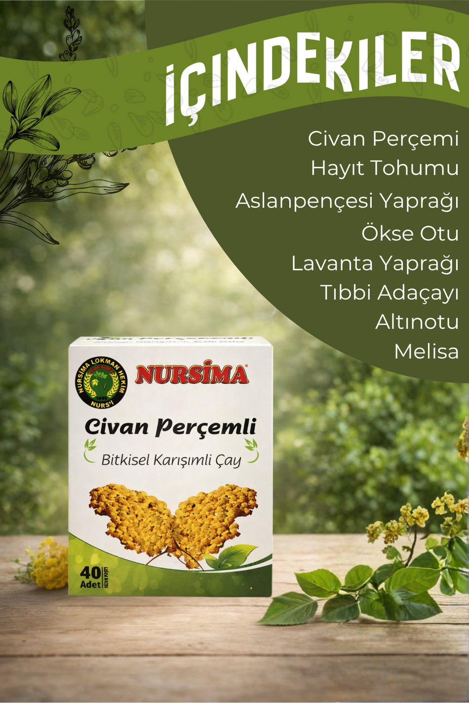 Nursima Civan Percemli Herbal Blend Tea – 40 Filter Bags | Natural Herbal Tea