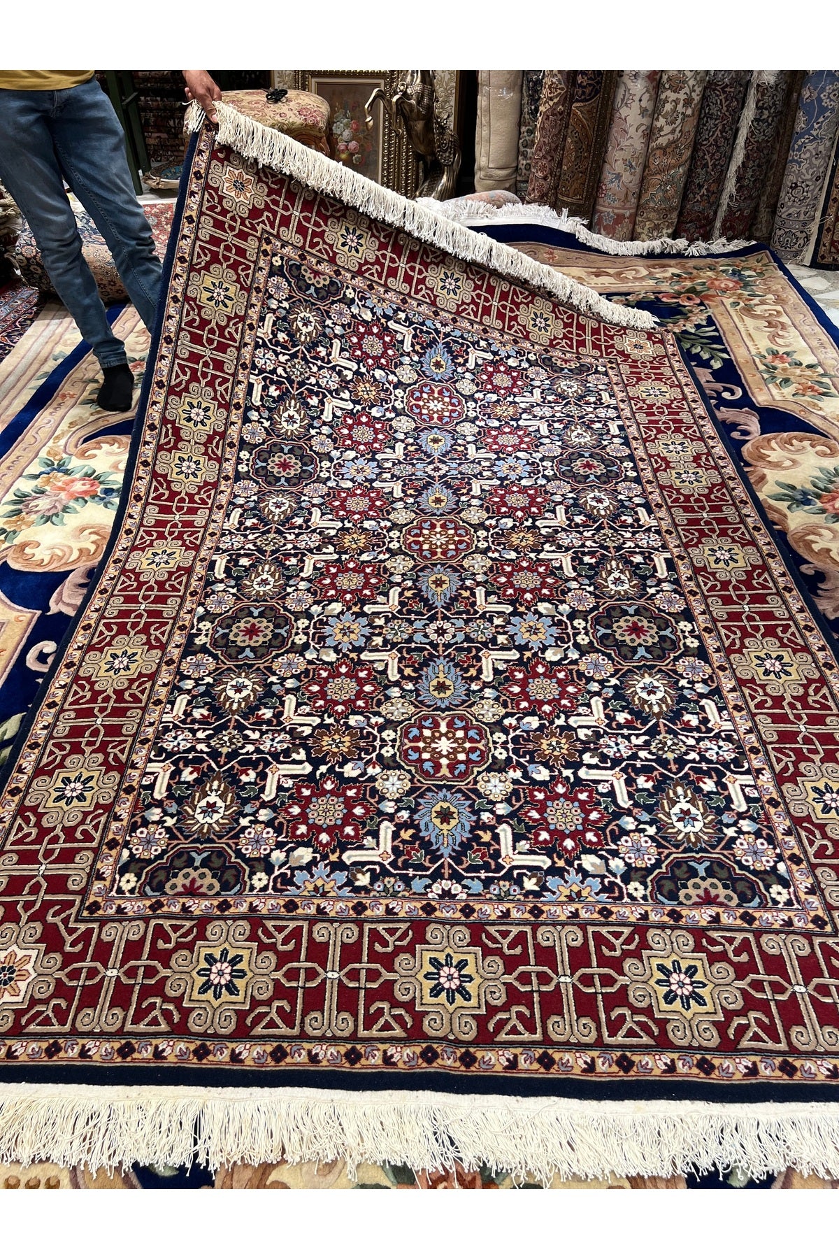 RD RAMAZAN DAG Hand Rug Art Hand-Woven Hereke Rug Signed 100.Anniversary Series Kafkas Design Sumerbank Weave Size 230x152 - MALLTURK
