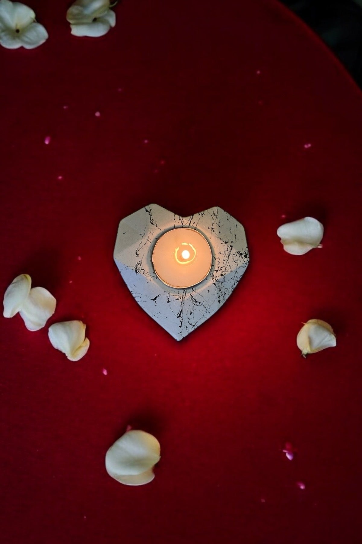 General Brands Heart Seklinde Mermer Patterned Romantik Candle Holder - MALLTURK