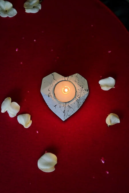 General Brands Heart Seklinde Mermer Patterned Romantik Candle Holder - MALLTURK
