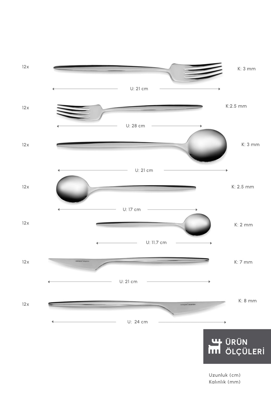 Karaca elegance braga platin 12 Place Setting 84 Piece Flatware Set - MALLTURK