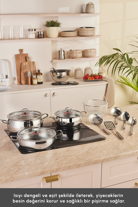 Karaca Karistir Pisir Sakla 18 Piece Karistirma Kabi ve Servis Gerecli Ceyiz Cookware Set - MALLTURK