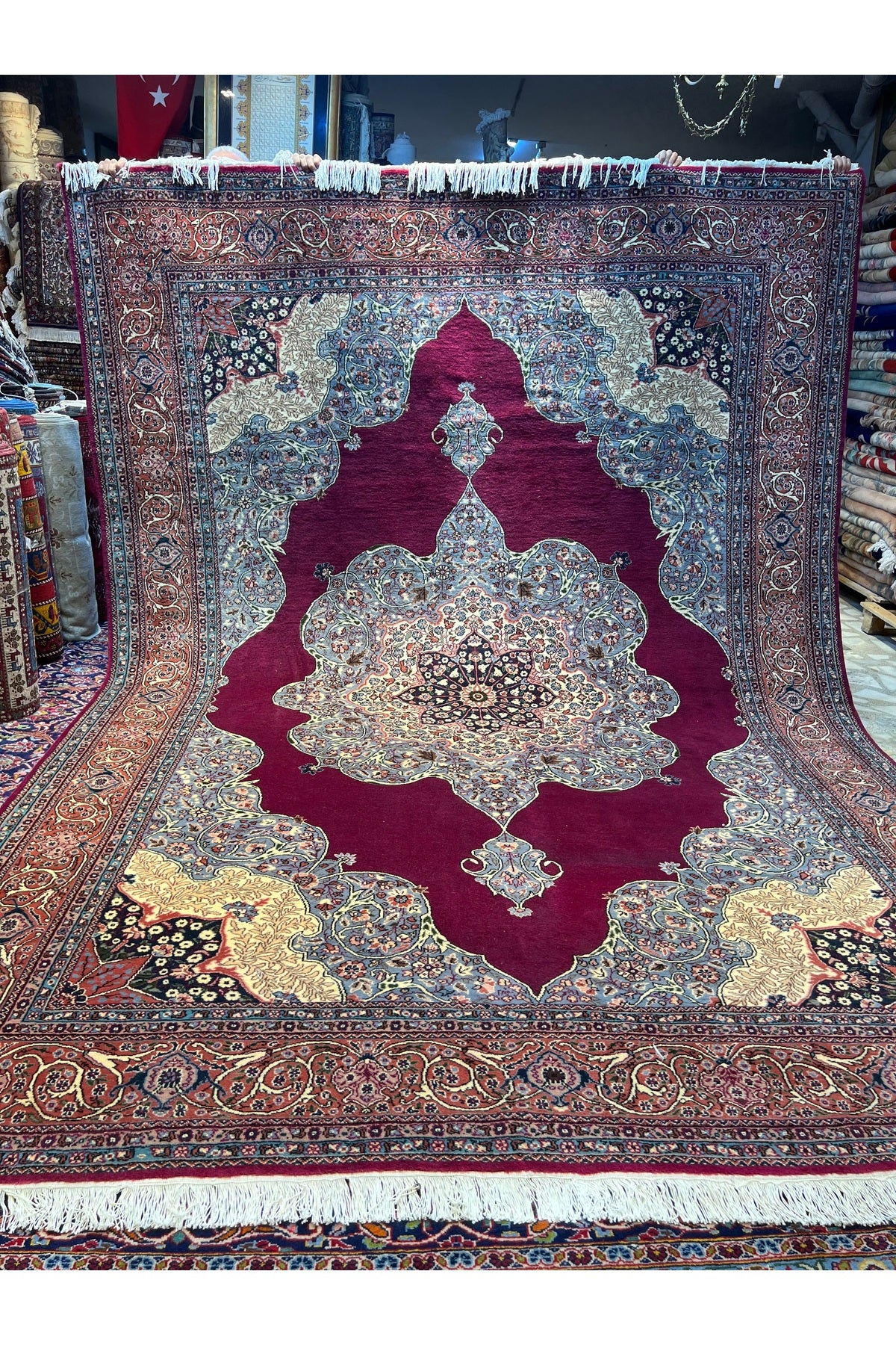 RD RAMAZAN DAG Hand Rug Art Hand-Woven Ladik Konya Kaplan Rug Premium Quality Burgundy Color Collector Piece Size 354x252 - MALLTURK