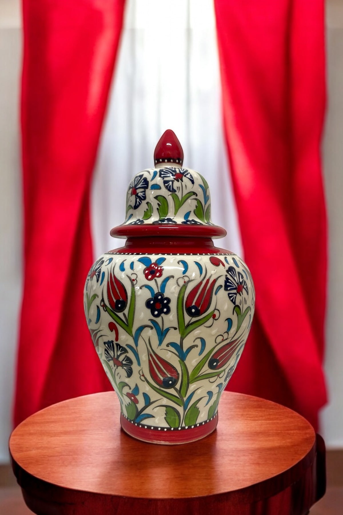 STORESZA 30cm Handmade Kutahya Ceramic Shah Cube Vase - Red - MALLTURK