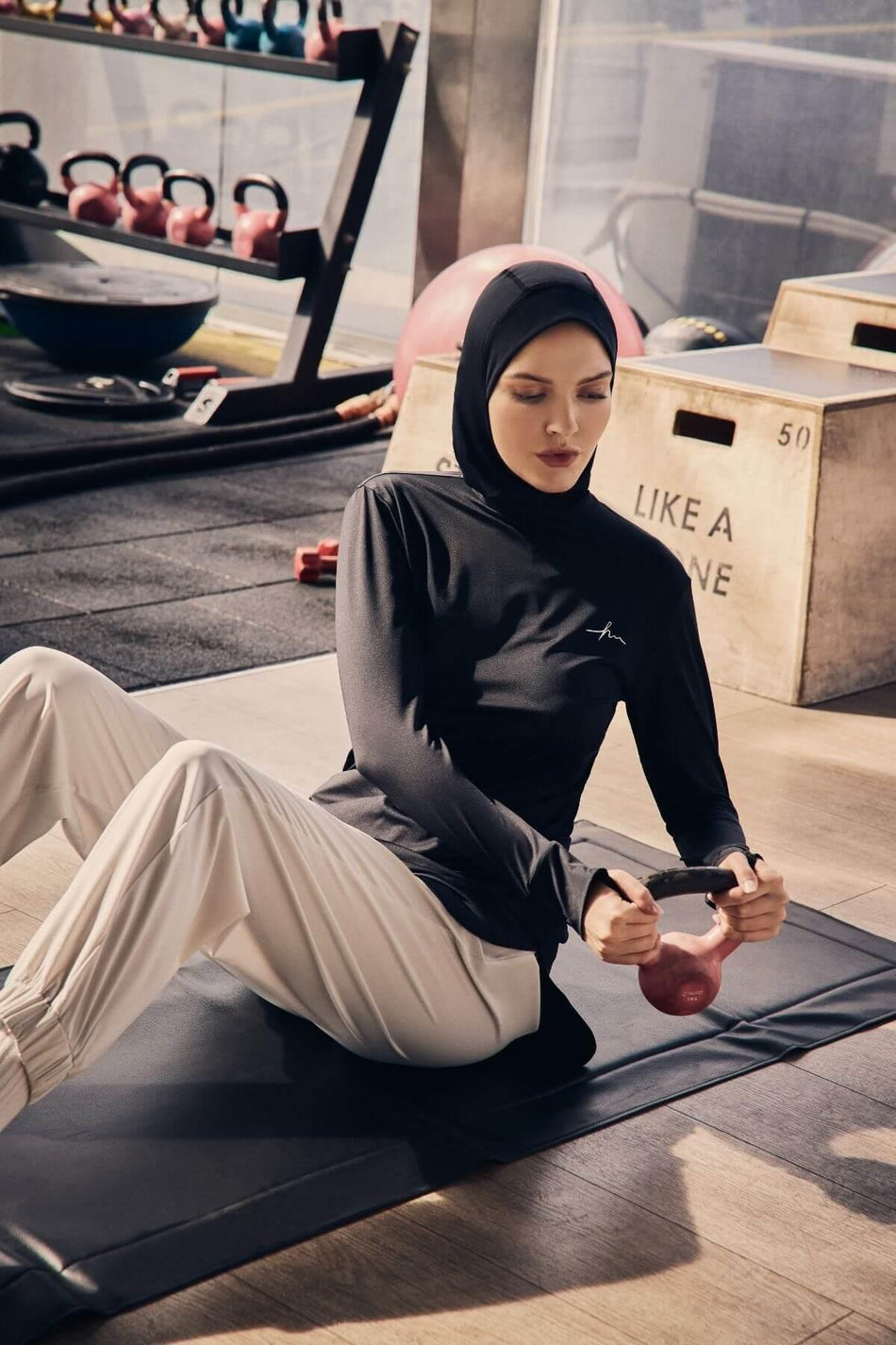 Hasema Active Long Sleeve Crew Neck Black Hijab Training T-Shirt Act-8