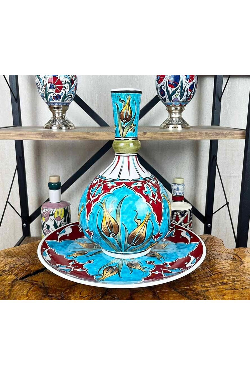 Cini Evi Palace Carnation – Iznik Tile Vase and Plate Set - MALLTURK