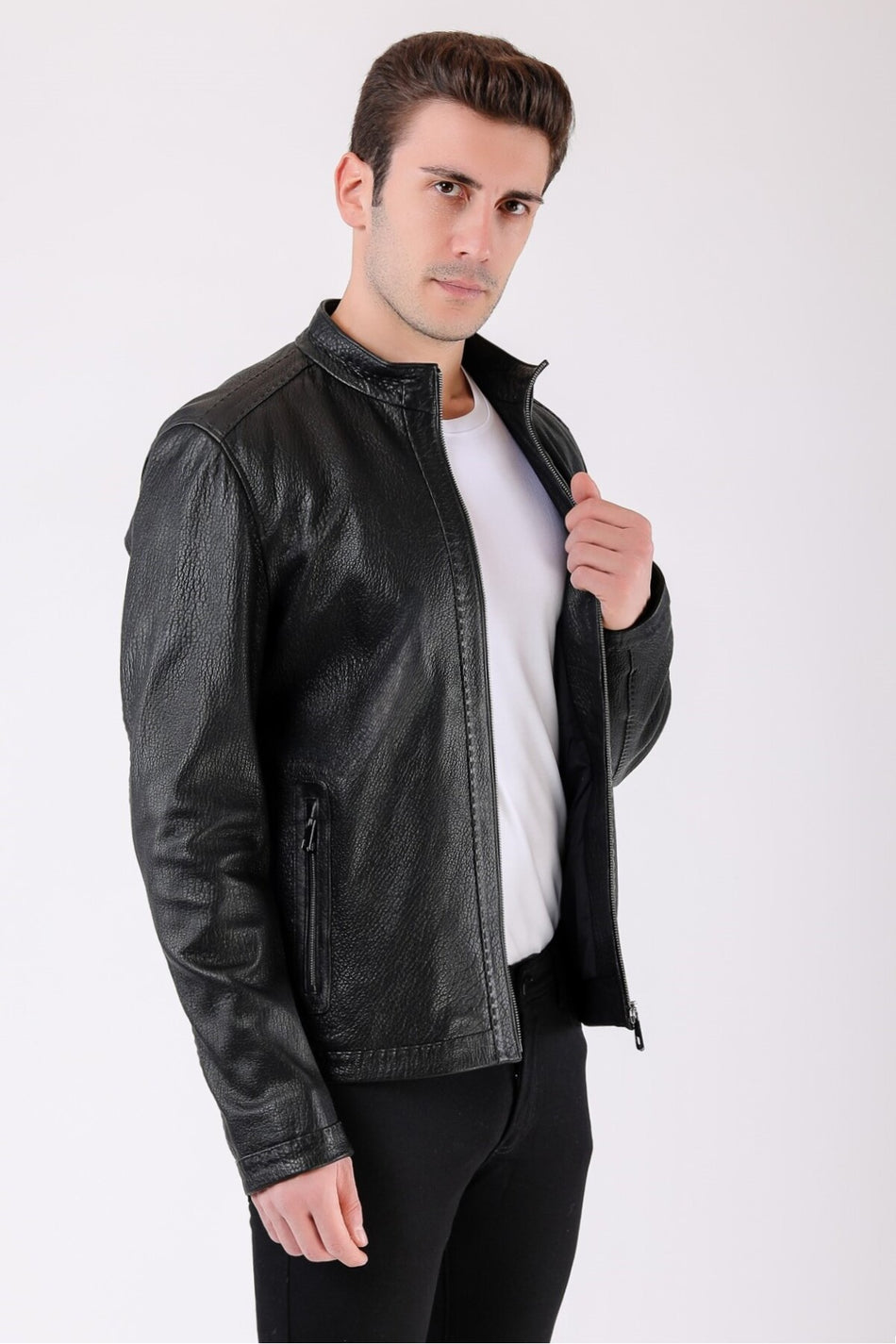 Giacca oversize in pelle nera Leather Club