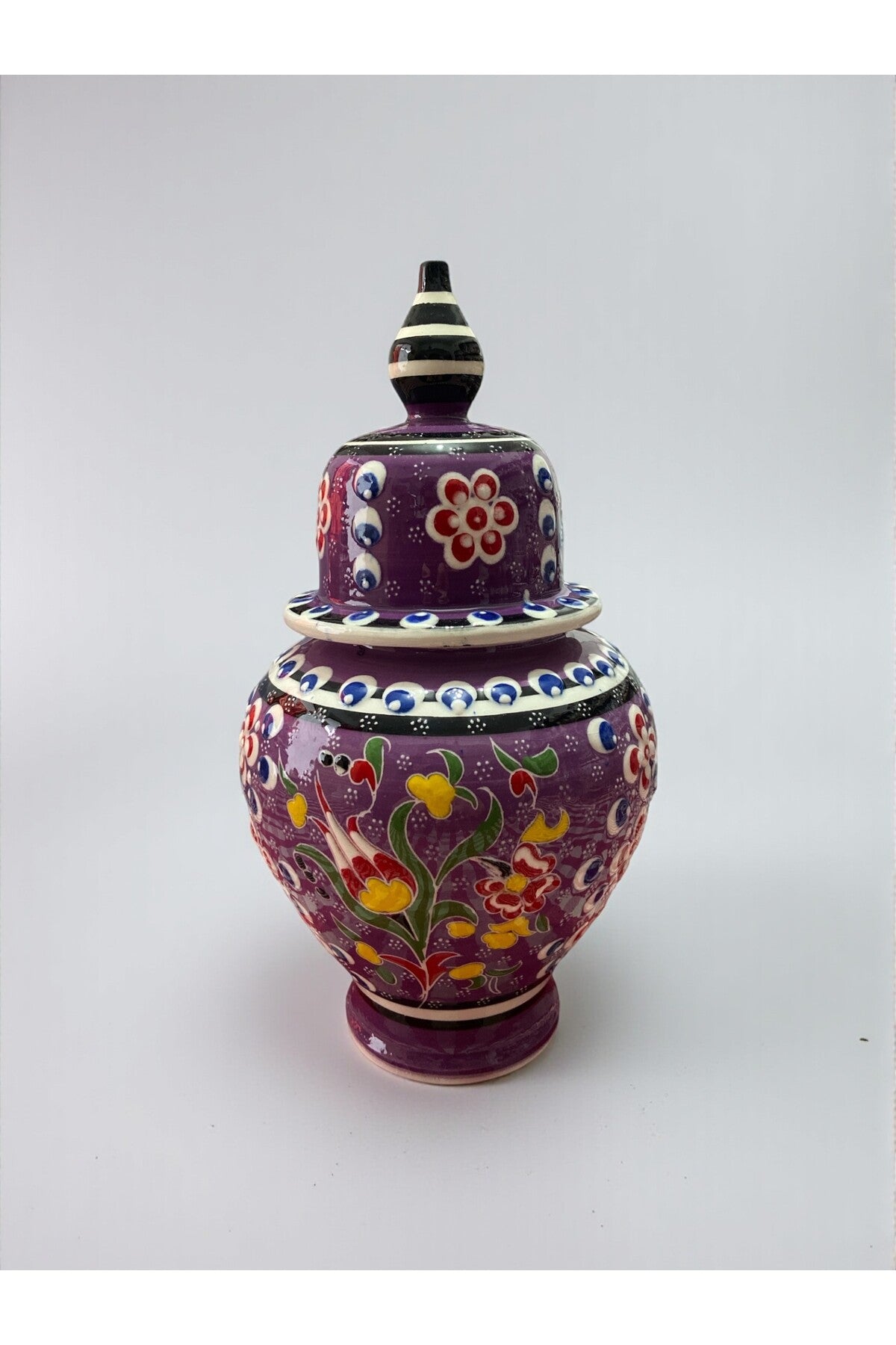 YOOS Handmade Wheelwork 25cm Kutahya Ceramic Shah Cube Ceramic Vase Purple - MALLTURK