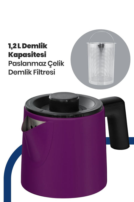 GoldMaster GM7344V Acacia Violet XL 2200 Watt Patented Drip-Free Design Stainless Steel Tea Maker and Water Kettle - MALLTURK