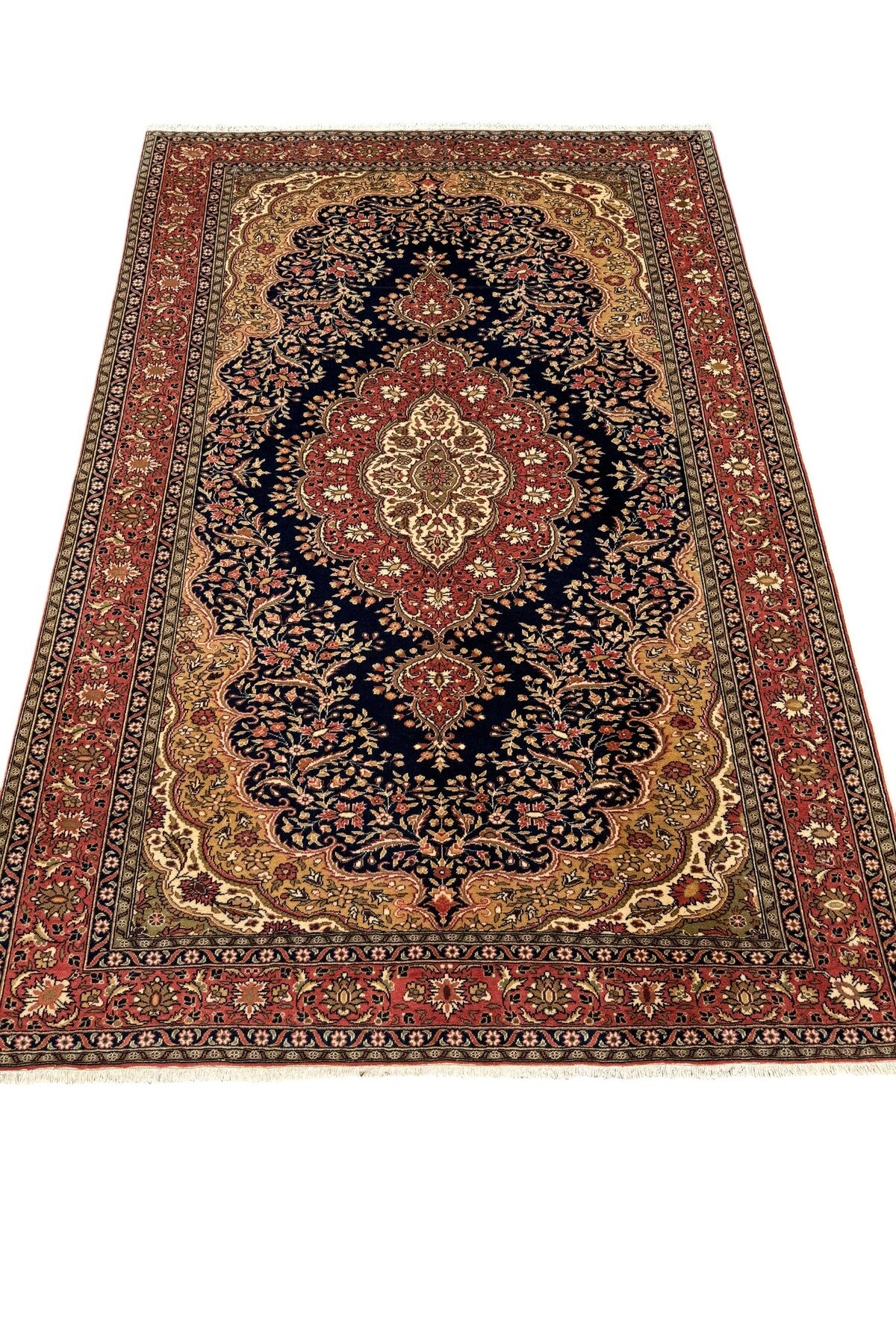 BURAK Rug Hand-Woven New Bunyan Rug 195x290 Navy Gul Kurusu Wool Rug - MALLTURK