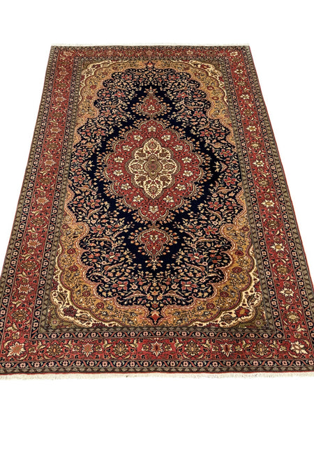 BURAK Rug Hand-Woven New Bunyan Rug 195x290 Navy Gul Kurusu Wool Rug - MALLTURK