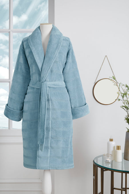 Ozdilek Sadem Organic Stripe Shawl Collar Bathrobe - MALLTURK