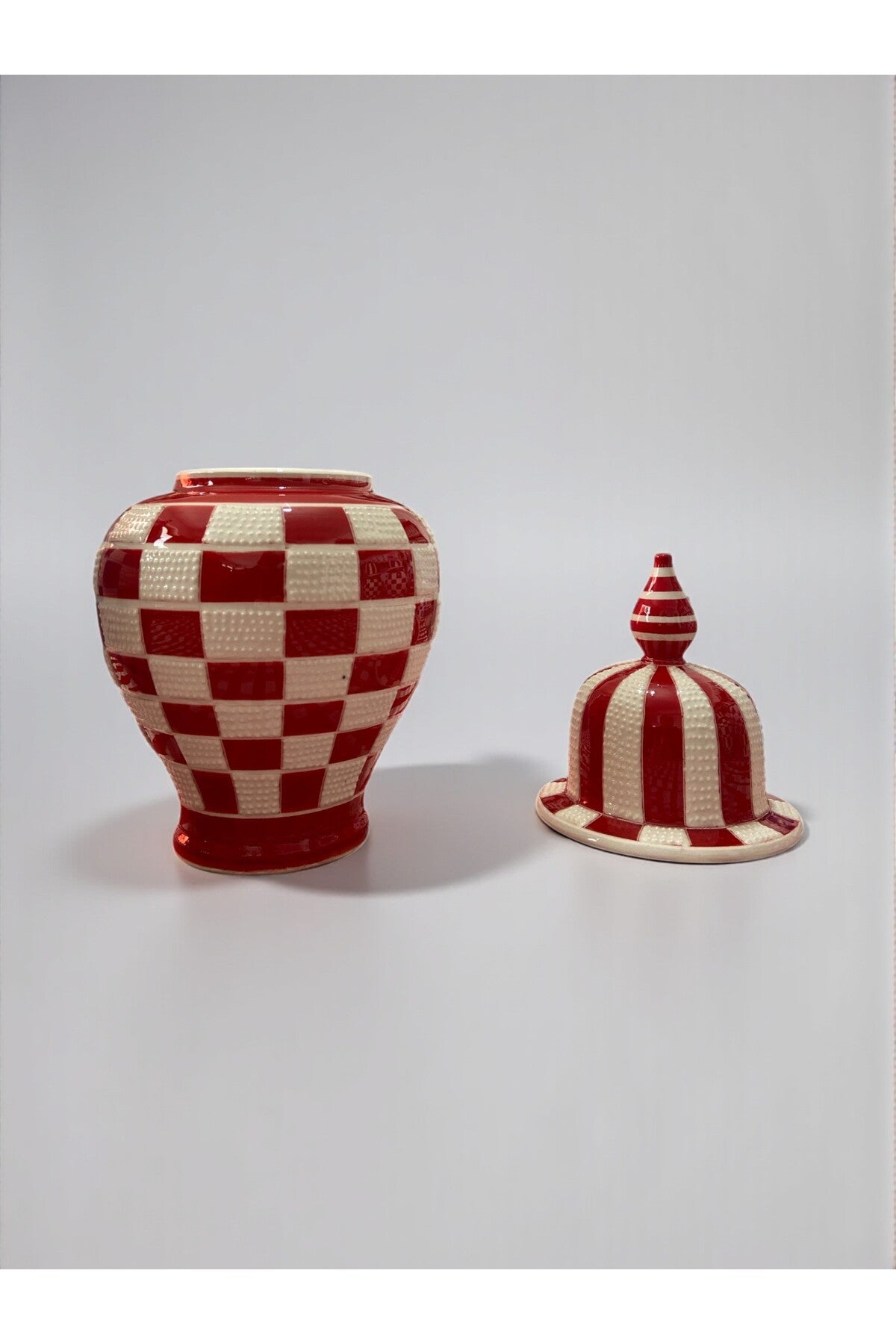 YOOS Handmade Wheelwork 25cm Kutahya Ceramic Checkered Shah Cube Ceramic Vase Red - MALLTURK
