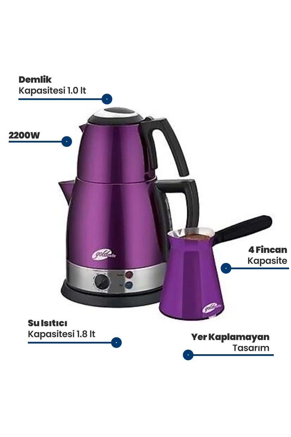 GoldMaster Keyf-i sahane Stainless Steel Tea and Electric Coffee Pot Maker, Purple GM-7322P - MALLTURK