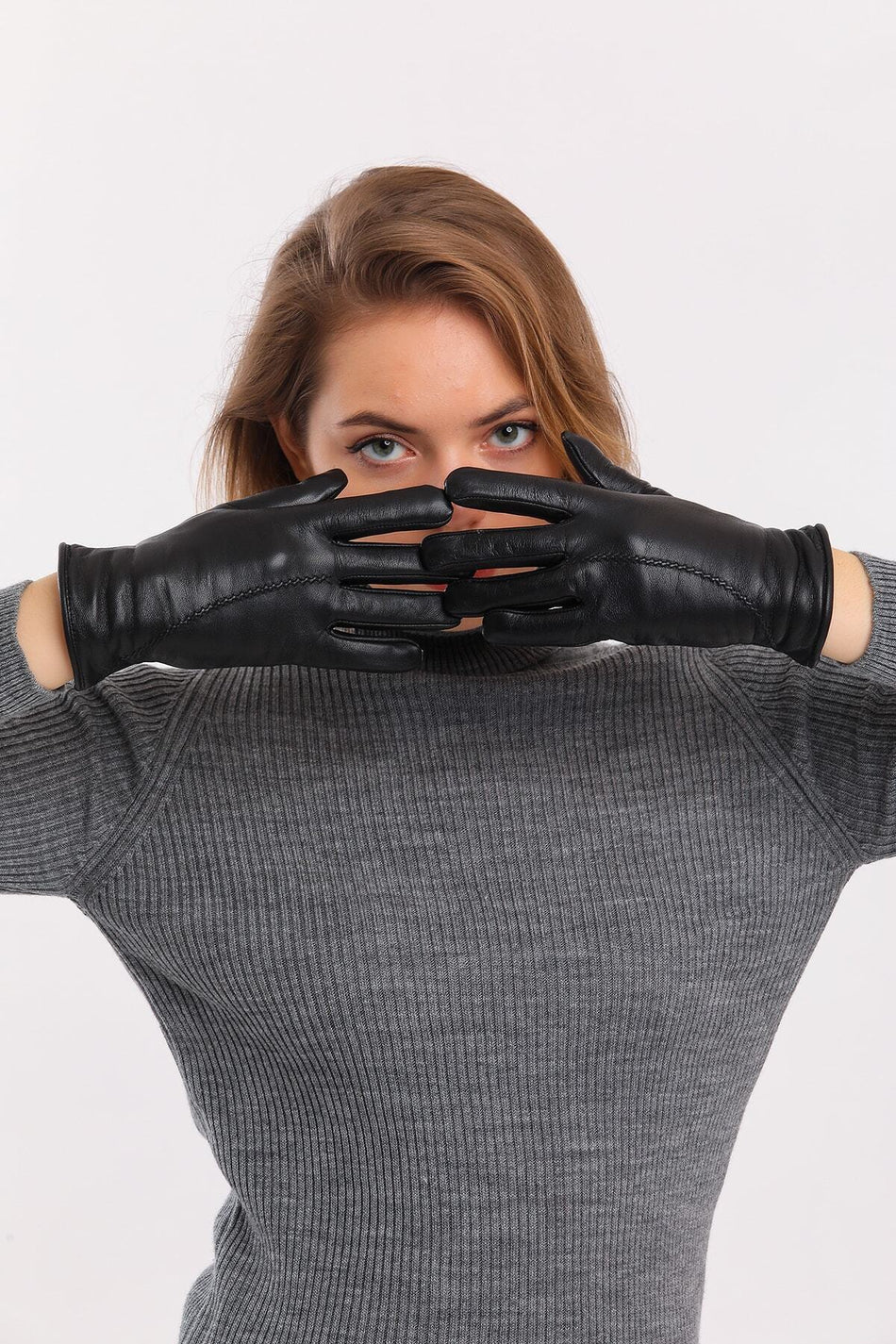 Fubileather Women's Black Genuine Leather Gloves