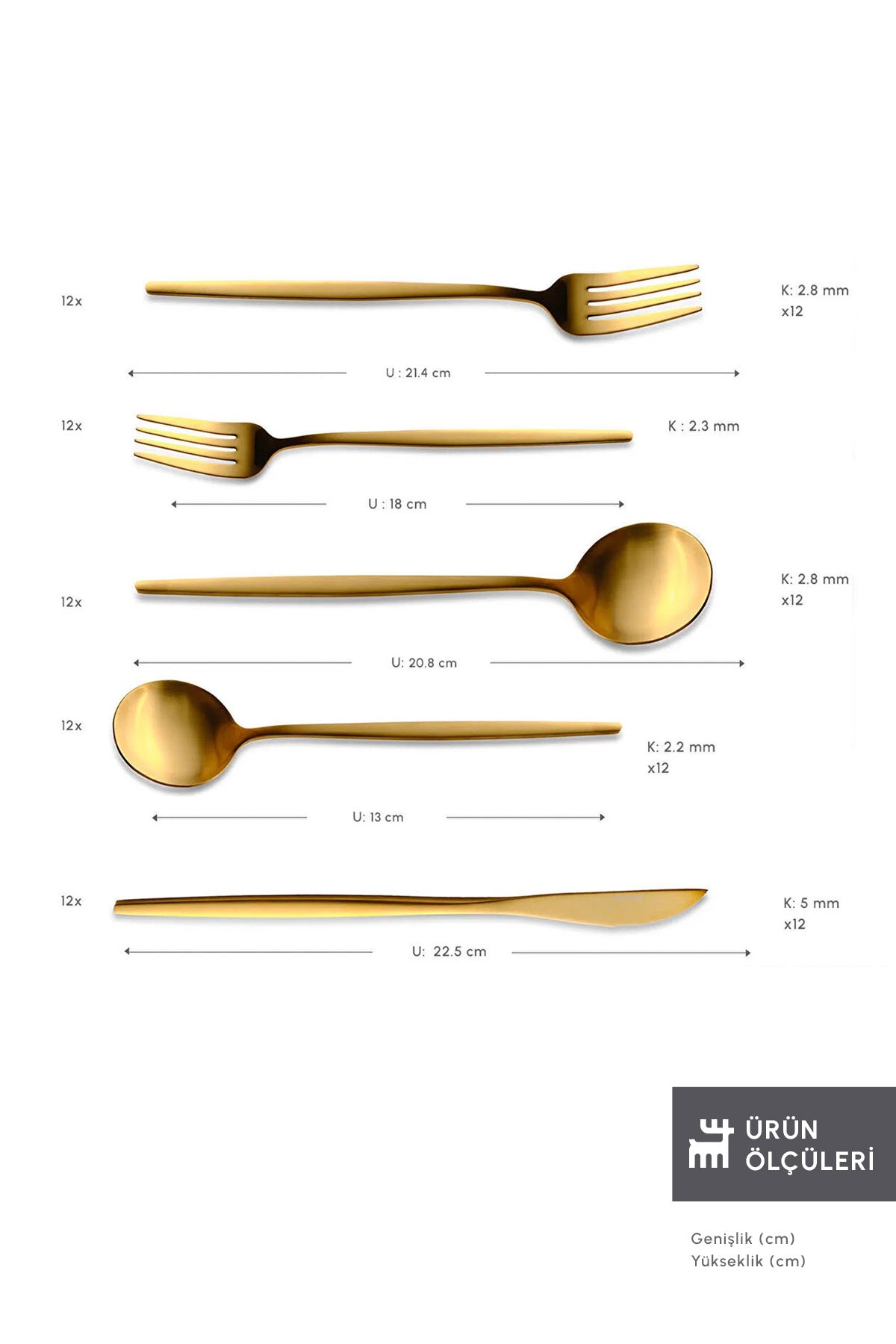 Karaca orion mat gold 12 Place Setting 60 Piece Flatware Set - MALLTURK
