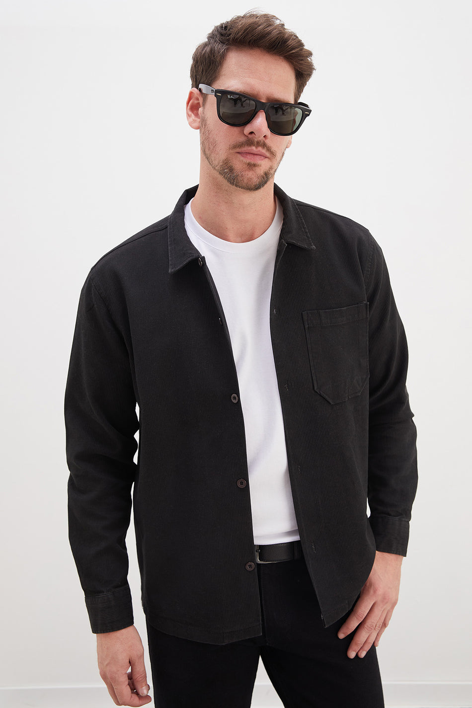 Ribbed Single Pocket Buttoned Shirt
