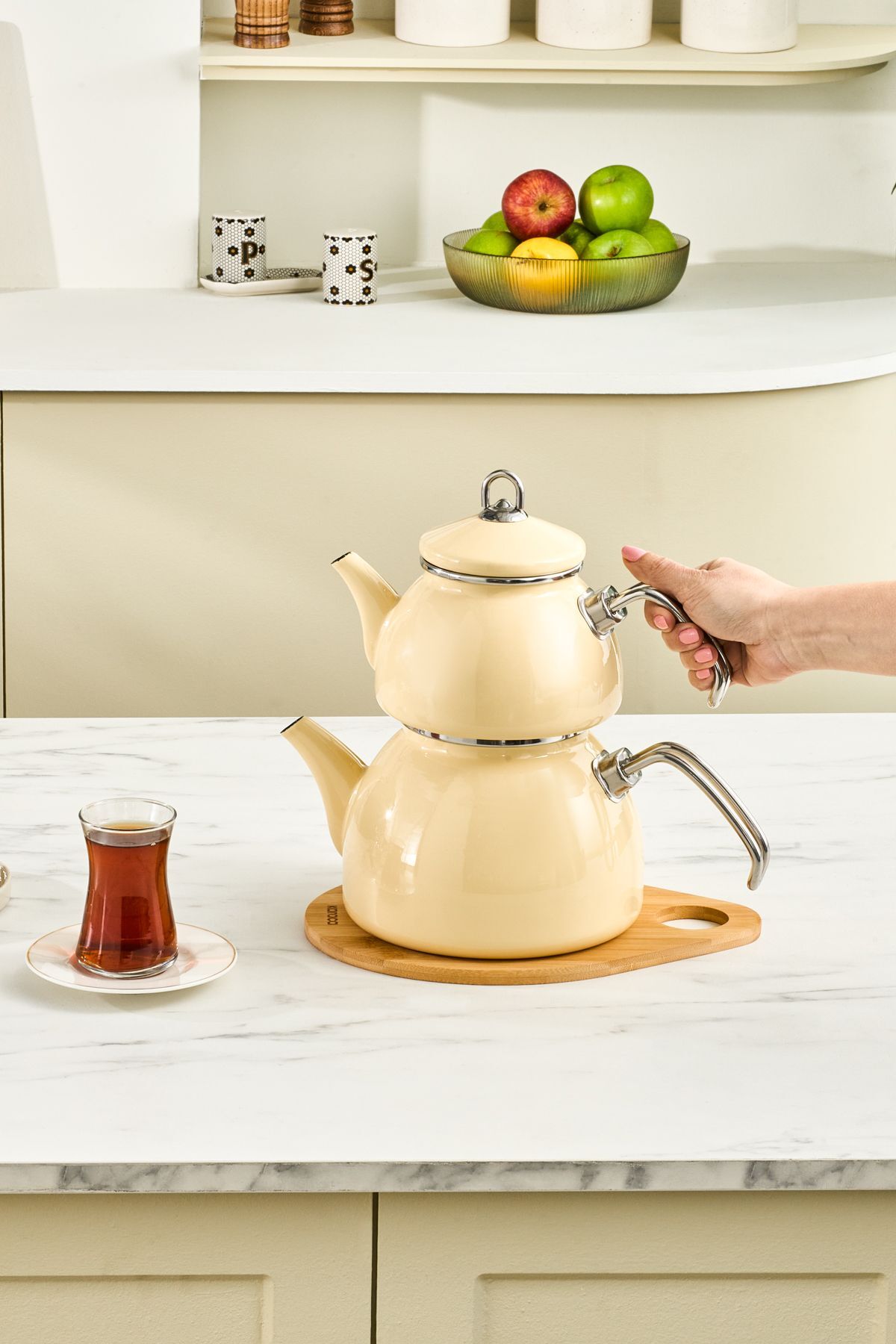 Karaca Erva Enamel induction Base Teapot Cream - MALLTURK