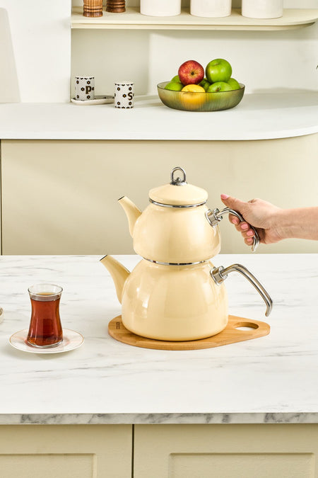 Karaca Erva Enamel induction Base Teapot Cream - MALLTURK