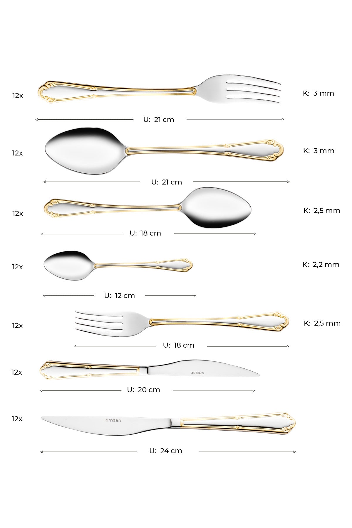 Emsan elegance goksu gold 84 Piece 12 Place Setting luks Boxed Flatware Set - MALLTURK
