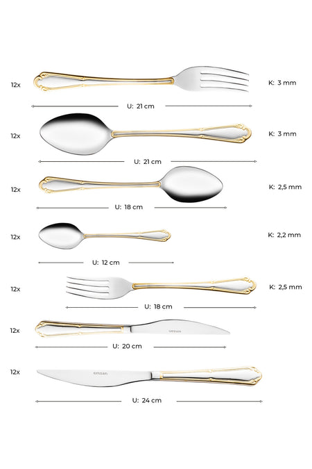 Emsan elegance goksu gold 84 Piece 12 Place Setting luks Boxed Flatware Set - MALLTURK
