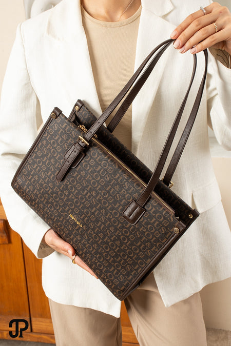Just Polo Original Women's New Season Luxury Soft Leather Zippered Trendy & Stylish Large Handbag and Shoulder Bag Brown - MALLTURK