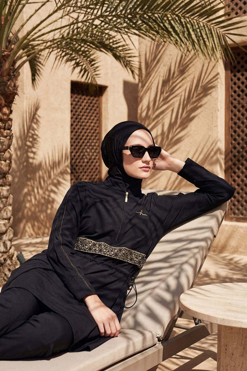Hasema Vaha Collection Gold Embroidered 5-Piece Full Coverage Swimsuit Set 5086 - MALLTURK