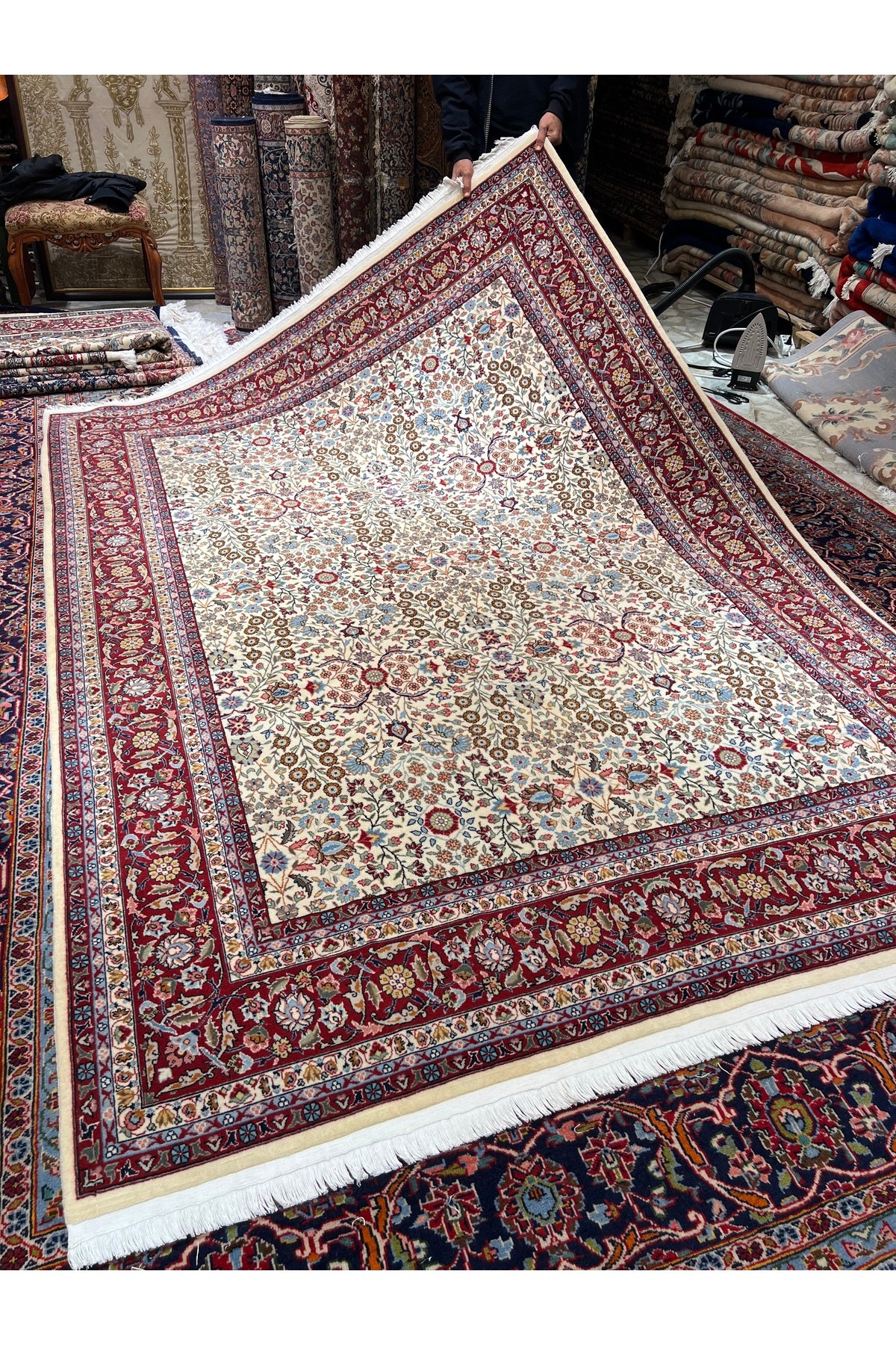 RD RAMAZAN DAG Hand Rug Art Hand-Woven Sumerbank Hereke Rug Signed Seven Mountains Flower Design Size 276x200 - MALLTURK